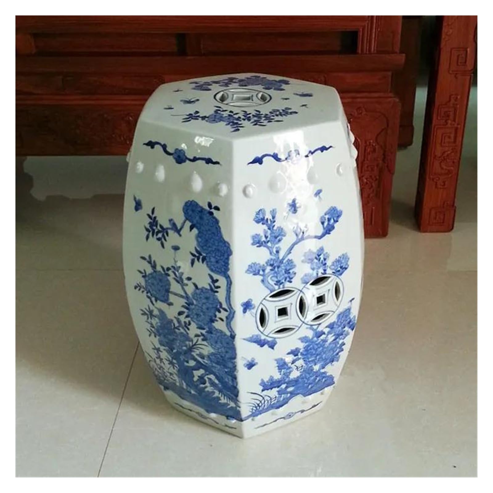 Amazon.co.jp: セラミックガーデンスツール, 景徳鎮陶器ベンチ 手描き